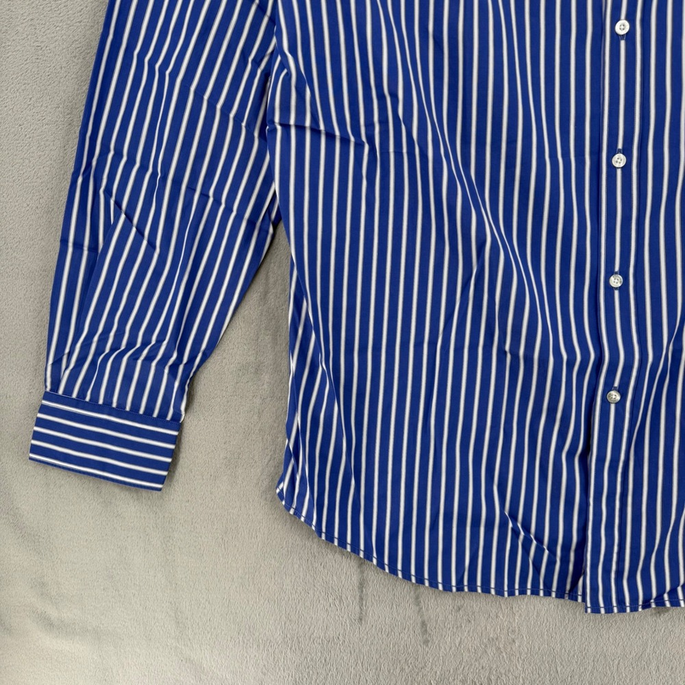 Lacoste Regular Fit Striped Button Down Shirt Mens XL 45 White Cotton Blue - Picture 15 of 16